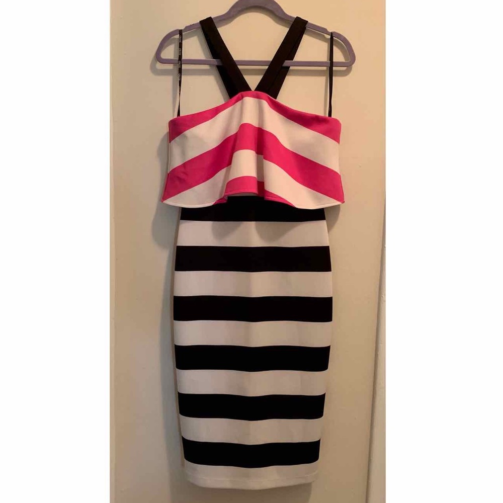 Fuscia and black striped bodycon dress
